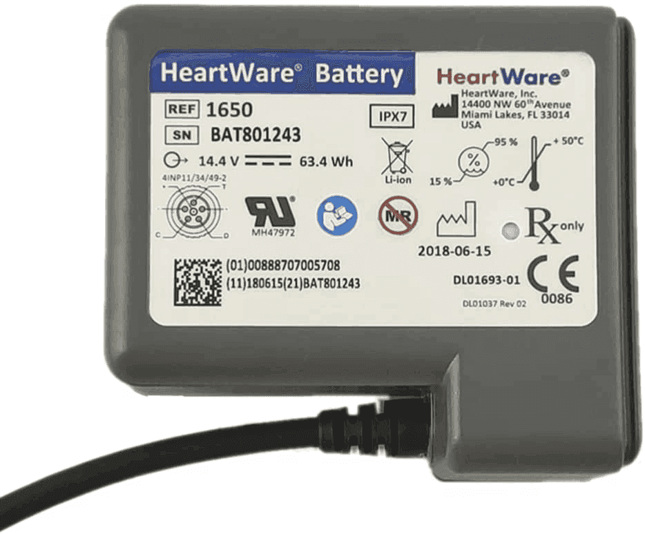 HeartWare 1650 for Heartware Ventricular Assist System Cardiac Pacemaker Battery 14.4V Li-Ion Battery Medical Battery, Rechargeable, Ventricular Assist Device Battery 1650 HeartWare