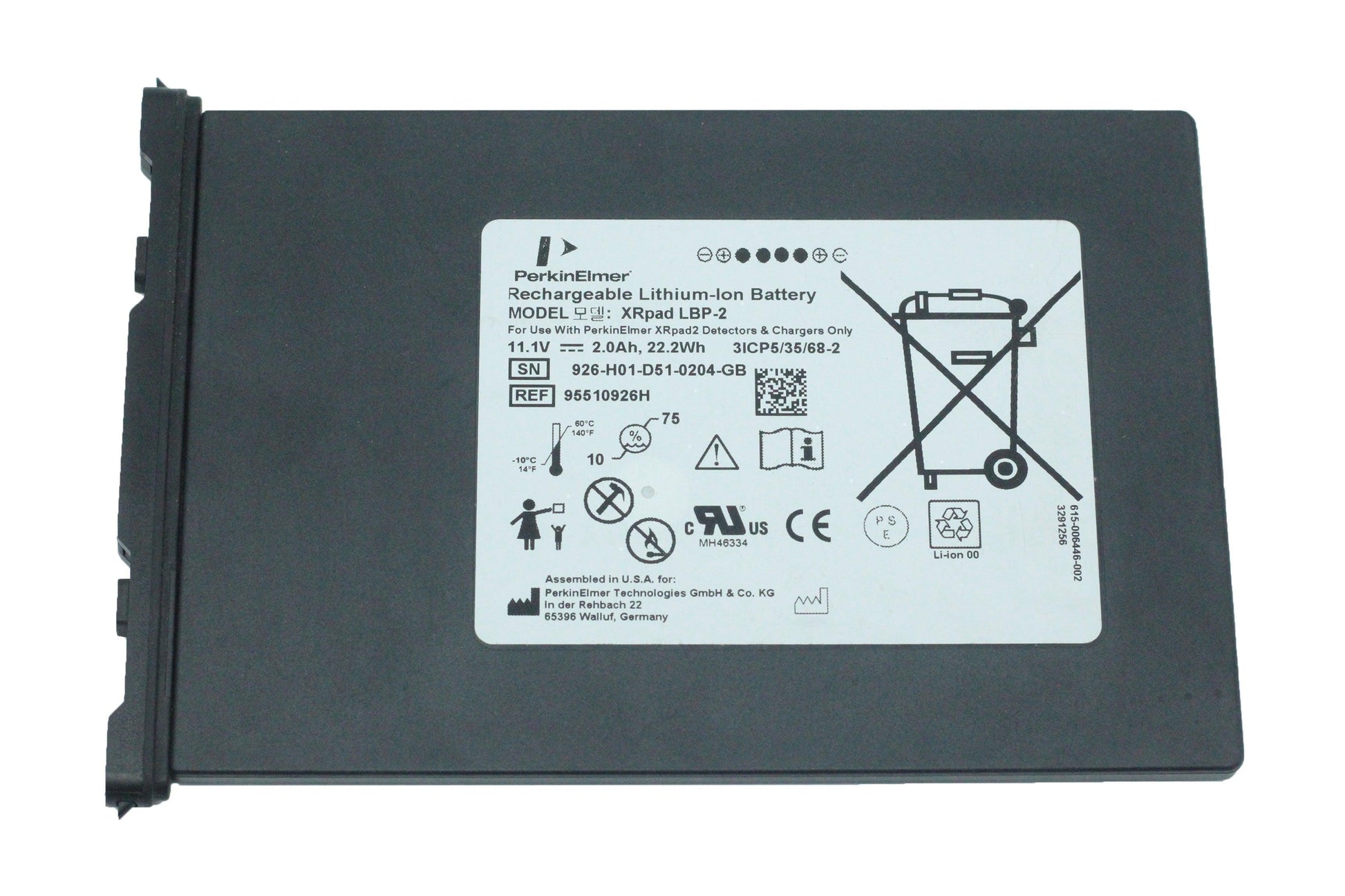 PerkinElmer XRpad LBP-2 for Flat Panel Detector Battery 11.1V Li-Ion Battery Ref 95510926H Flat Panel Detector Battery, Medical Battery, Rechargeable 95510926H PerkinElmer